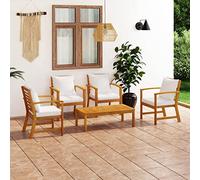 Owoxanthellate Set di 5 sale da giardino in legno di acacia, 100 x 50 x 33 cm, design moderno, imbottitura bianca crema, robusto e durevole, per balcone, terrazza e giardino d'inverno