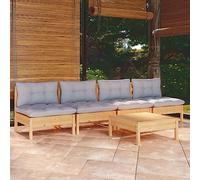 Owoxanthellate Set di 5 saloni da giardino in pino massiccio, 63,5 x 63,5 cm, modulari per divano e sgabelli, combinabili, design robusto per terrazza, balcone e giardino d'inverno