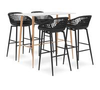 Owoxanthellate Set di 5 tavoli da bar bianchi e neri, 120 x 60 x 105 cm, per sala da pranzo, cucina o giardino, moderno in MDF e metallo, con 4 sgabelli da bar per tavolo alto e balcone