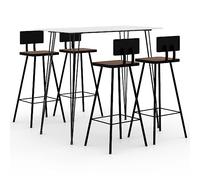 Owoxanthellate Set di 5 tavoli da bar bianco 120 x 60 cm in MDF e legno riciclato con 4 sgabelli da bar, design moderno per cucina, sala da pranzo o balcone