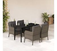 Owoxanthellate Set di 5 tavoli da giardino in rattan sintetico, 140 x 70 cm, con cuscino grigio scuro, telaio in acciaio verniciato a polvere, robusto, per balcone, terrazza, giardino
