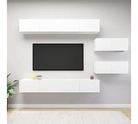 Owoxanthellate Set di 6 armadi per TV, colore bianco, sospeso, in legno, 4 x 100 x 30 x 30 cm e 2 x 80 x 30 x 30 cm, design moderno con ampio spazio per soggiorno, camera da letto, corridoio