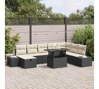 Owoxanthellate Set di 6 divani centrali da giardino, 11 TLG nero, in polyrattan, 6 divani centrali, 3 sgabelli, salvaspazio, resistente alle intemperie, per balcone, terrazza, giardino