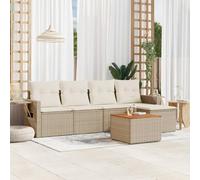 Owoxanthellate Set di 6 divani da giardino beige 55 x 62 x 69 cm, mobili modulari in polyrattan con tavolo in legno di acacia, mini divano salvaspazio per terrazza, balcone, giardino d'inverno e patio