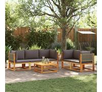 Owoxanthellate Set di 6 divani da giardino in legno di acacia, 65 x 65 cm, con schienale in rattan grigio e cuscini spessi, per esterni, per balconi e terrazzi