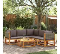 Owoxanthellate Set di 6 divani da giardino in legno di acacia e rattan, 65 x 65 x 65 cm, modulare per esterni, con cuscino, design moderno, per balcone, terrazza e giardino