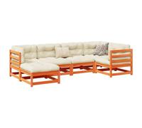 Owoxanthellate Set di 6 divani da giardino in pino massiccio, 70 x 70 x 67 cm, marrone cerato con cuscino Oxford color crema, mobili da balcone modulare per giardino, terrazza e piccoli balconi