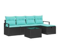 Owoxanthellate Set di 6 divani da giardino in polyrattan, gruppo lounge modulare con cuscino, sgabello e tavolo, paesaggio per giardino, terrazza, balcone, nero turchese