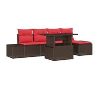 Owoxanthellate Set di 6 divani da giardino in polyrattan, mobili lounge per terrazza e giardino, 4 posti, con vano portaoggetti e tavolo in vetro regolabile in altezza, marrone rosso