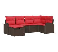 Owoxanthellate Set di 6 divani da giardino in polyrattan, per terrazza e balcone, set modulare in rattan con cuscini e poggiapiedi, 234 x 124 x 85 cm, marrone rosso