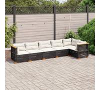 Owoxanthellate Set di 6 divani da giardino in rattan nero, 63,5 x 63,5 cm, con cuscino in crema e piedini in legno di acacia, set di divani angolari modulari per terrazza, balcone, campeggio e