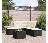 Owoxanthellate Set di 6 divani da giardino in rattan sintetico, 172 cm, con tavolo in vetro e cuscino in crema, modulare, robusto, resistente al vento e ai raggi UV, per giardino, terrazza, balcone