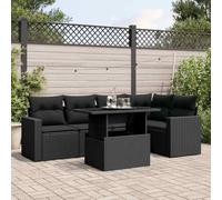 Owoxanthellate Set di 6 divani da giardino in rattan sintetico, nero, 62 × 62 × 69 cm, resistente alle intemperie, tavolo in vetro regolabile, terrazza, balcone, giardino d'inverno