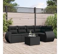 Owoxanthellate Set di 6 divani da giardino in rattan sintetico, nero, con tavolo in vetro, 55 x 53 x 34 cm, resistente alle intemperie, per balcone, terrazza e giardino d'inverno