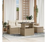 Owoxanthellate Set di 6 divani da giardino modulare in rattan sintetico, con tavolo da giardino regolabile, beige, 55 x 62 x 69 cm, per esterni, per terrazza, balcone e giardino d'inverno