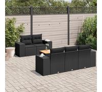 Owoxanthellate Set di 6 divani da giardino, nero, 55 x 62 x 69 cm, in rattan sintetico, resistente alle intemperie, modulare, per esterni, con tavolo in legno di acacia, per balcone, terrazza