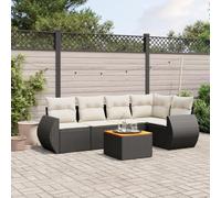 Owoxanthellate Set di 6 divani da giardino nero in rattan PE resistente agli agenti atmosferici, sala angolare modulare, 55 x 55 x 37 cm, con tavolo di acacia, confortevole esperienza di seduta per