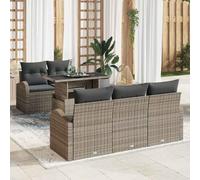 Owoxanthellate Set di 6 divani da giardino, piccolo divano 179 cm, in polyrattan grigio, resistente alle intemperie, con tavolo, cuscino, struttura modulare per terrazza, balcone, sala da giardino