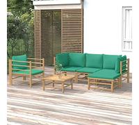 Owoxanthellate Set di 6 lounge da giardino in bambù, 55 x 65 cm, tavolo verde, protezione dalle intemperie, modulare e salvaspazio, per terrazza, giardino e giardino d'inverno