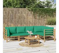 Owoxanthellate Set di 6 lounge in bambù con imbottitura verde, 55 x 65 x 30 cm, tavolo e divano ad angolo, design moderno, materiale robusto per piccoli balconi, terrazze e giardini d'inverno