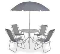 Owoxanthellate Set di 6 mobili da giardino con ombrellone grigio, 80 x 70 cm, in acciaio textilene, resistente alle intemperie, impilabile, design moderno per balcone, terrazza, giardino