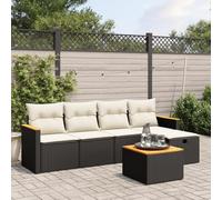 Owoxanthellate Set di 6 mobili da giardino in polyrattan nero con tavolo d'acacia, 55 x 62 x 69 cm, design moderno, robusto e resistente alle intemperie, per balcone, terrazza e patio