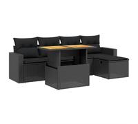 Owoxanthellate Set di 6 mobili da giardino in polyrattan nero con tavolo in legno di acacia regolabile in altezza, 100 x 55 cm, resistente ai raggi UV, per balcone, giardino, salottino, per esterni