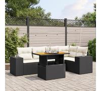 Owoxanthellate Set di 6 mobili da giardino in rattan nero, con tavolo in legno regolabile, 62 x 62 x 69 cm, resistente alle intemperie, edizione speciale per balcone, terrazza e giardino d'inverno