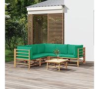 Owoxanthellate Set di 6 sedie da giardino in bambù con cuscino imbottito verde 55 x 65 x 30 cm, design moderno per balcone, robusto mobili da esterno per terrazza, giardino e piccoli balconi