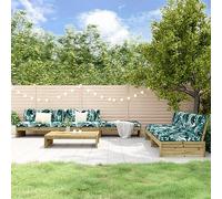 Owoxanthellate Set di 6 sedie da giardino in legno di pino impregnato, 120 x 95 x 69 cm, design a doghe con spesso cuscino Oxford, resistente alle intemperie, per balcone, terrazza e giardino