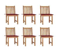 Owoxanthellate Set di 6 sedie da giardino pieghevoli con cuscino rosso, in teak massiccio, resistenti alle intemperie, 50 x 53 x 90 cm, design moderno ed ergonomia, per balcone, terrazza, campeggio