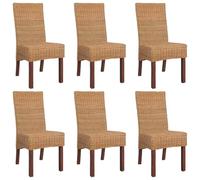 Owoxanthellate Set di 6 sedie da sala da pranzo in legno massello di mango e vero rattan, 45 x 62 x 93 cm, design tropicale, robusto e durevole, per cucina, sala da pranzo, soggiorno