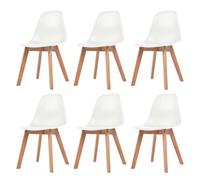 Owoxanthellate Set di 6 sedie da sala da pranzo, in plastica bianca, con seduta in legno di gomma massiccio, 46 x 51 x 82 cm, design moderno, robuste, resistenti allo sporco, per cucina, sala da