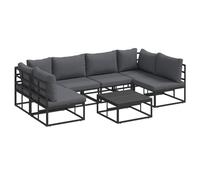 Owoxanthellate Set di 7 divani da giardino, colore nero, 71 x 71 cm, angolo + centro in alluminio, resistente alle intemperie, con cuscino esterno, design moderno, robusto e leggero, per terrazza