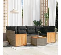 Owoxanthellate Set di 7 divani da giardino in polyrattan, 62 x 62 x 69 cm, resistente alle intemperie, modulo angolare e divano centrale con tavolo in legno di acacia, design moderno, per terrazze