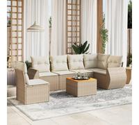 Owoxanthellate Set di 7 divani da giardino in polyrattan beige, 62 x 62 x 69 cm, resistente alle intemperie, con tavolo in legno di acacia, salvaspazio, per balcone, terrazza e giardino