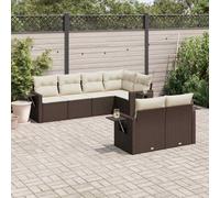 Owoxanthellate Set di 7 divani da giardino in rattan PE 62 x 62 x 69 cm, marrone, con cuscino bianco crema e ripiano pieghevole, modulare per balcone, terrazza, lounge all'aperto