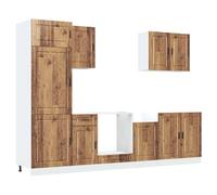 Owoxanthellate Set di 7 mobili da cucina Porto effetto legno anticato, cucina completa in legno per molto spazio, angolo cucina con piedini regolabili, cucina da incasso per lavello e forno