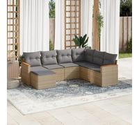 Owoxanthellate Set di 7 mobili da giardino beige, 62 x 62 cm, in polyrattan, resistente agli agenti atmosferici, con spazio di archiviazione e rivestimenti rimovibili per terrazze, balconi, sedili