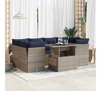 Owoxanthellate Set di 7 mobili da giardino in polyrattan, con spazio di archiviazione, 55 x 62 x 69 cm, grigio, blu navy, cuscino modulare, resistente alle intemperie, per balcone, terrazza, giardino