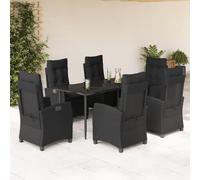 Owoxanthellate Set di 7 mobili da giardino in rattan nero, 160 x 80 x 74 cm, con sedia da giardino regolabile, funzione sdraiata e tavolo in vetro, robusto, durevole, per balconi, terrazze e salotti