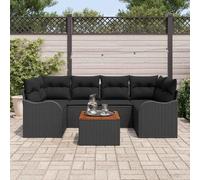 Owoxanthellate Set di 7 mobili da giardino in rattan nero con tavolo modulare per 6 persone, resistente ai raggi UV, in legno di acacia, design moderno, per giardino, terrazza, balcone