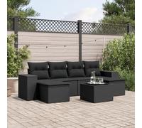 Owoxanthellate Set di 7 mobili da giardino in rattan sintetico, colore nero, con divano ad angolo, tavolo in vetro, resistente alle intemperie, 55 x 62 x 69 cm, per terrazze, balconi e cortili
