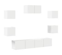 Owoxanthellate Set di 7 mobili per TV, montaggio a parete, bianco | Set di mensole sospese salvaspazio per il soggiorno: sette moduli bianchi in legno creano uno spazio di archiviazione