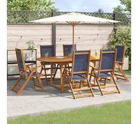 Owoxanthellate Set di 7 sedie pieghevoli in acacia da giardino, allungabili, 150 - 200 x 100 cm, con seduta in textilene, resistente alle intemperie, per terrazze, balconi e verande