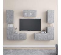 Owoxanthellate Set di 7 tavole basse per TV, grigio cemento, 60 x 30 x 30 cm e 30,5 x 30 x 60 cm, montaggio a parete, in legno, design moderno, spazio per soggiorno, camera da letto, corridoio