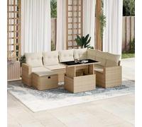 Owoxanthellate Set di 8 divani da giardino, beige, 62 x 62 x 69 cm, in rattan sintetico, resistente alle intemperie, con tavolo regolabile in altezza, per balcone, terrazza, giardino d'inverno