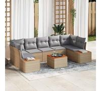 Owoxanthellate Set di 8 divani da giardino beige in rattan sintetico, resistente alle intemperie, modulare, con spazio di archiviazione, 7 posti, tavolo da giardino, 75,8 kg, per terrazza, balcone