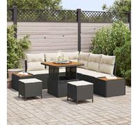 Owoxanthellate Set di 8 divani da giardino in polyrattan, 100 x 100 cm, resistente agli agenti atmosferici, per terrazze, balconi con tavolo in legno di acacia, design moderno, durevole