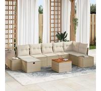 Owoxanthellate Set di 8 divani da giardino in polyrattan, colore beige, con spazio di archiviazione, resistente alle intemperie, per terrazze, balconi, fino a 7 posti, montaggio necessario per esterni